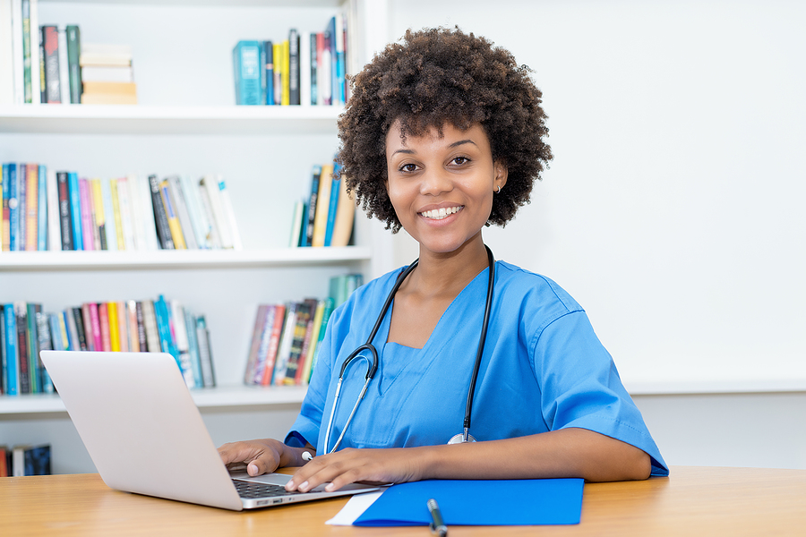 Medical assistant student studying.